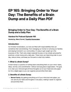 Free PDF walking through the process of a brain dump and a daily plan for Christian Homemakers