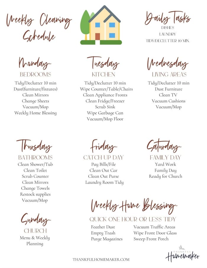 Weekly Cleaning Schedule Free PDF @mferrell