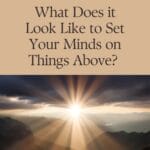 Silhouetted person standing on a mountaintop, gazing toward radiant sunlight breaking through the clouds—symbolizing a heart set on things above, inspired by Colossians 3:1–4.